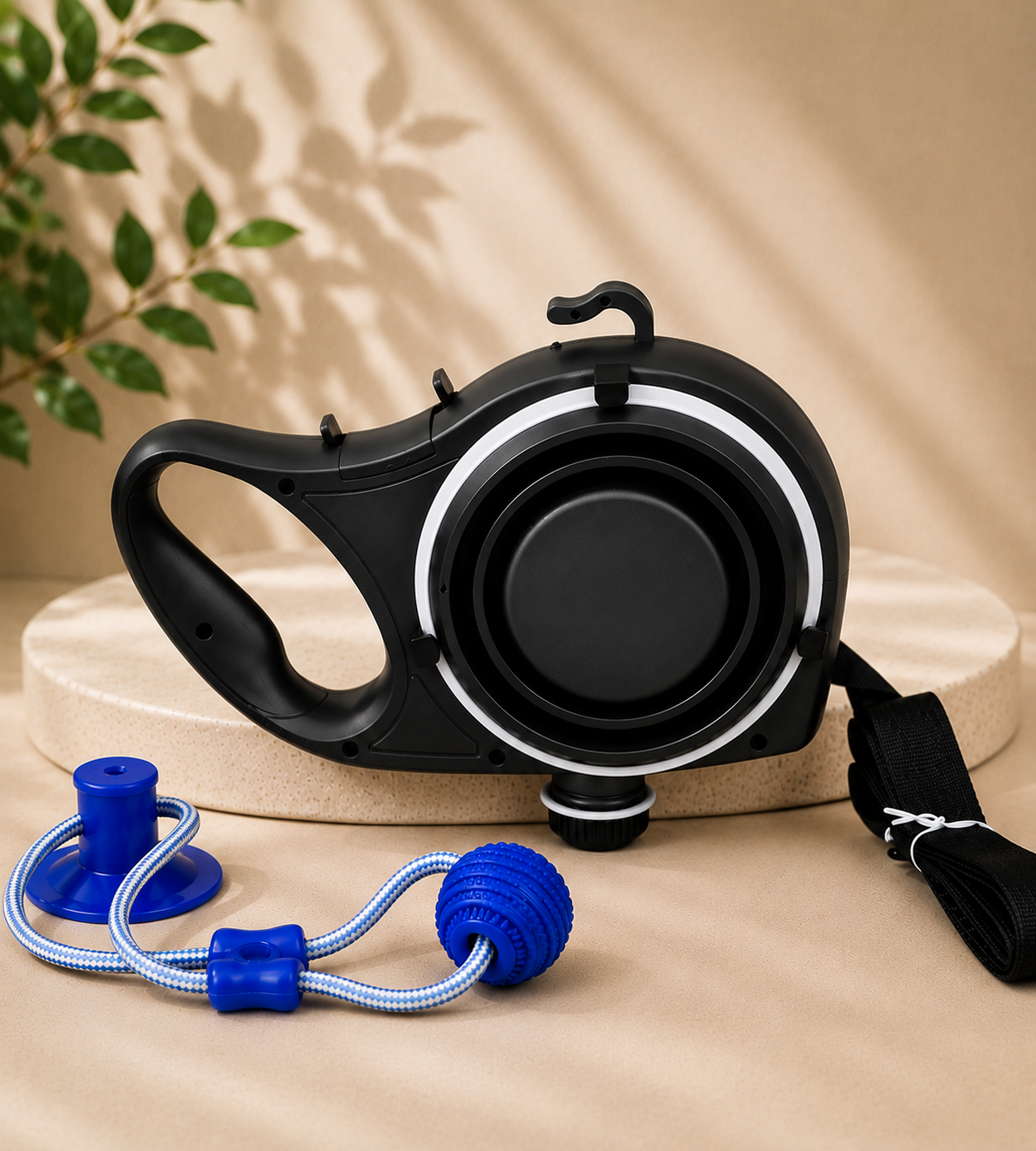 Portable Dog Water Bottle with Retractable Leash – 3-in-1 Pet Travel Set