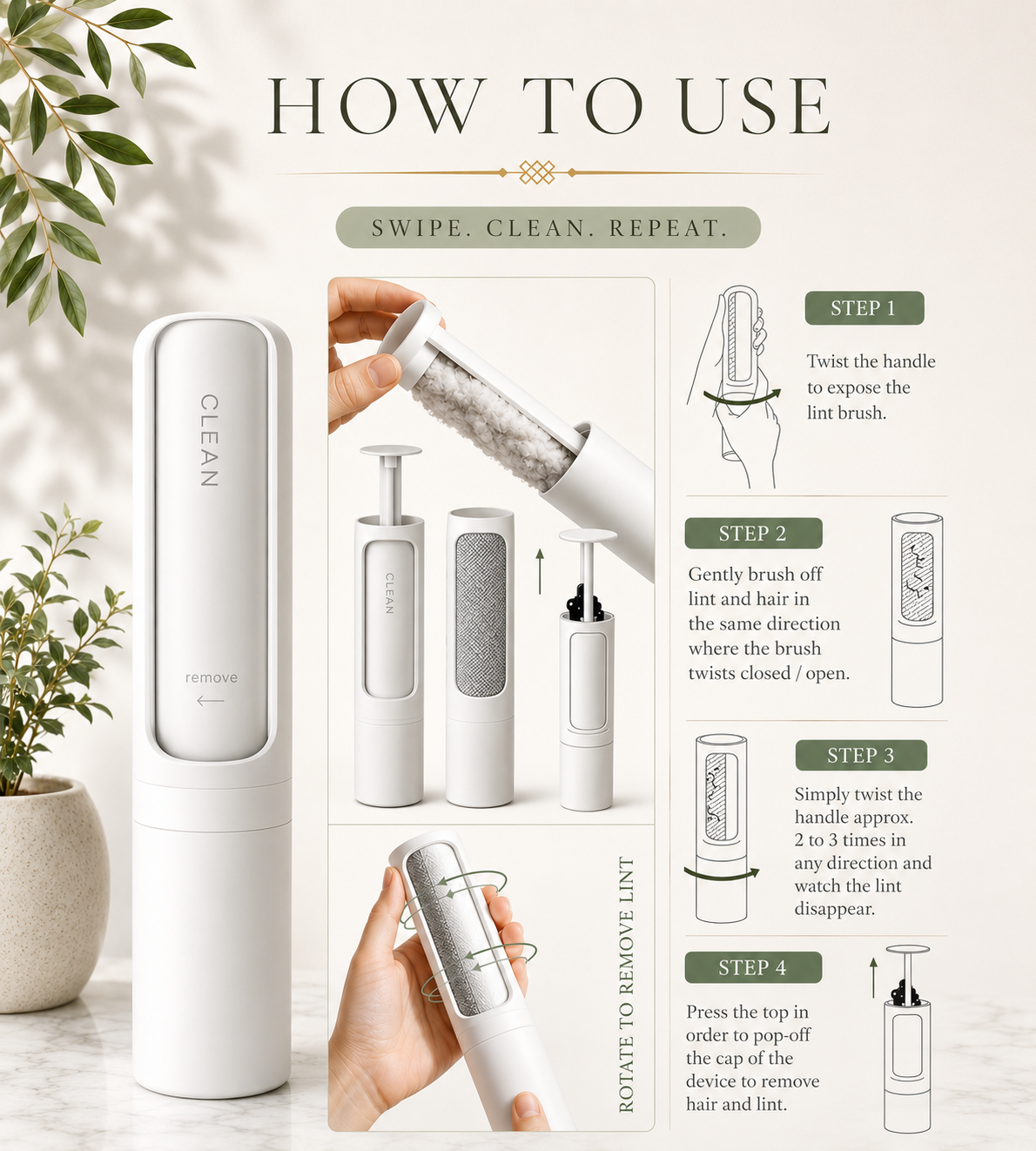 Reusable Lint Brush for Pet Hair on Clothes & Soft Fabrics, Portable & Travel - Friendly